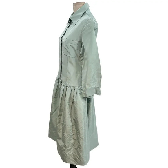 Rickie Freeman for Teri Jon Teal Blue Green Drop Waist Shirtdress Silk Size‎ 10 - Picture 6 of 13